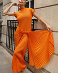 Statement Pleated Maxi Dress with Draped Tie Detail