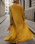 Statement Textured Floral Longline Cardigan in Mustard
