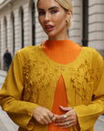 Statement Textured Floral Longline Cardigan in Mustard
