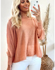 Knitted Plain Colour Brushed Bell Sleeves Jumper