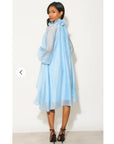 Ruffle Tie-Neck oversized midi Dress in Blue