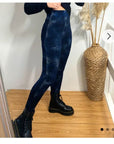 Blue leopard feather print fleece leggings