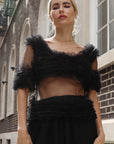 Statement Ruffle Tulle Pull-On Crop Top in Black