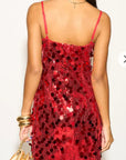 Circle Disc Sequin Strappy Short Dress in RED