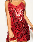 Circle Disc Sequin Strappy Short Dress in RED
