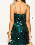 Circle Disc Sequin Strappy Short Dress in Green