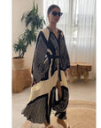 Black and White Scarf print Full pleated long Shirt dress