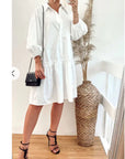Oversized Cotton shirt dress with ruffle hem