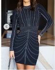 Long sleeves Embellished bodycon dress in black