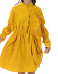Asymmetry with Elasticated design cotton blend shirt dress in Yellow