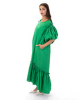 Oversized Puff Sleeves ruffle hem design Maxi dress in Green