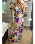 Multi Color V neck maxi dress (Pink)