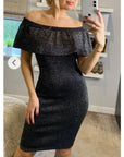 Metallic Frill Bardot Bandage Dress in Sliver