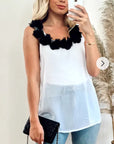 Black flowers embellished neckline vest
