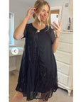 Lace and chiffon patchwork dress in black