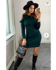 Frilled Cold Shoulder bodycon dress (Green)