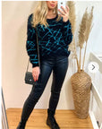 Stripe Print Neon Colour Soft Fluffy Jumper (Blue)