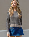 Black & Grey Stripe Knitted Jumper (Grey)
