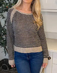 Black & Grey Striped Knitted Jumper (Brown)