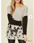 Walking doggy print oversized jumper top