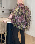 Statement Ruffle Organza Garden Floral Blouse