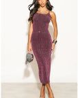 Scooped-neck sleeveless metallic-knit maxi dress in Pink