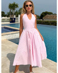 Sabrina gingham check print linen blend midi dress in pink