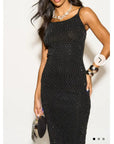 Scooped-neck sleeveless metallic-knit maxi dress in Black
