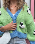 Shaun the Sheep pattern hand knit cardigan