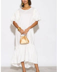Oversized Puff Sleeves ruffle hem design Maxi dress
