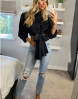 Cross Back and fron tie up crop shirt top in black