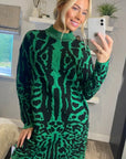 Fine Knit Leopard Print Pattern design Jumper in Green