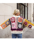 Hand Crochet Floral Patchwork Shaggy Statement Cardigan