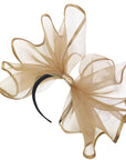 Large Wide Brim Bow Fascinator In Dark Gold