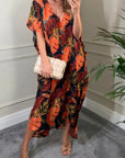 Multi leaves print kaftan cardigan