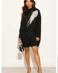 Multi Diamonded and Sequin design pattern Embroidered Long Jumper in Black