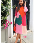 Multi color print long sleeves Blazer Dress with buttons design in orange