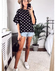 Dot Dot Print Frilled sleeves Top