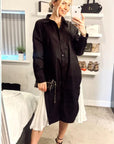 Cotton shirt dress with Pleated chiffon hem design in black