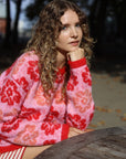 Red And Pink Floral Pattern Soft Knit Jumper