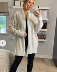 Sequin embellished shoulder and front soft knit cardigan in white