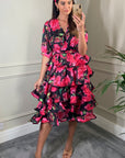 Floral Print Ruffle Multi Layer Hem Design Dress