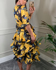 Floral Print Ruffle Multi Layer Hem Design Dress