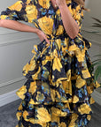 Floral Print Ruffle Multi Layer Hem Design Dress