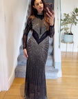 Multi Diamond Embellished long sleeves dress in black