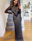 Multi Diamond Embellished long sleeves dress in black