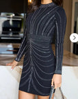 Long sleeves Embellished bodycon dress in black