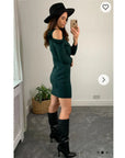 Frilled Cold Shoulder bodycon dress (Green)