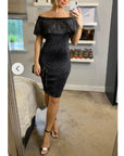 Metallic Frill Bardot Bandage Dress in Sliver
