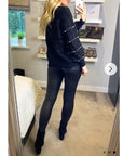 Pearl embellished soft knit jumper in black